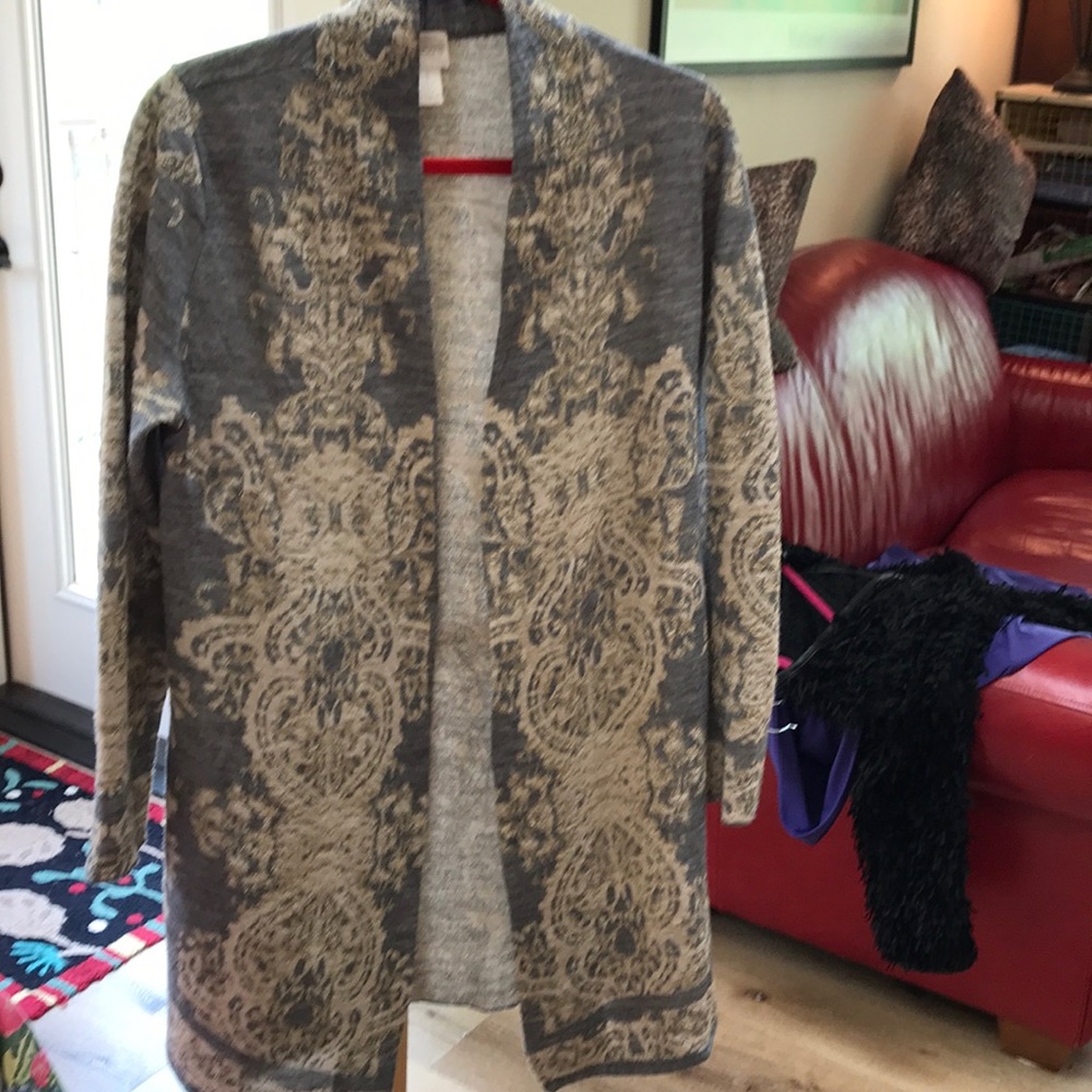 Chicos gold embellished silver / cream duster
